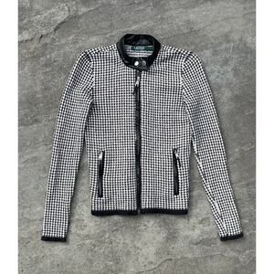 Lauren Ralph Lauren Houndstooth Moto Jacket Small Black White Faux Leather Trim